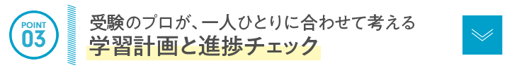POINT 03：受験のプロが、一人ひとりに合わせて考える学習計画と進捗チェック