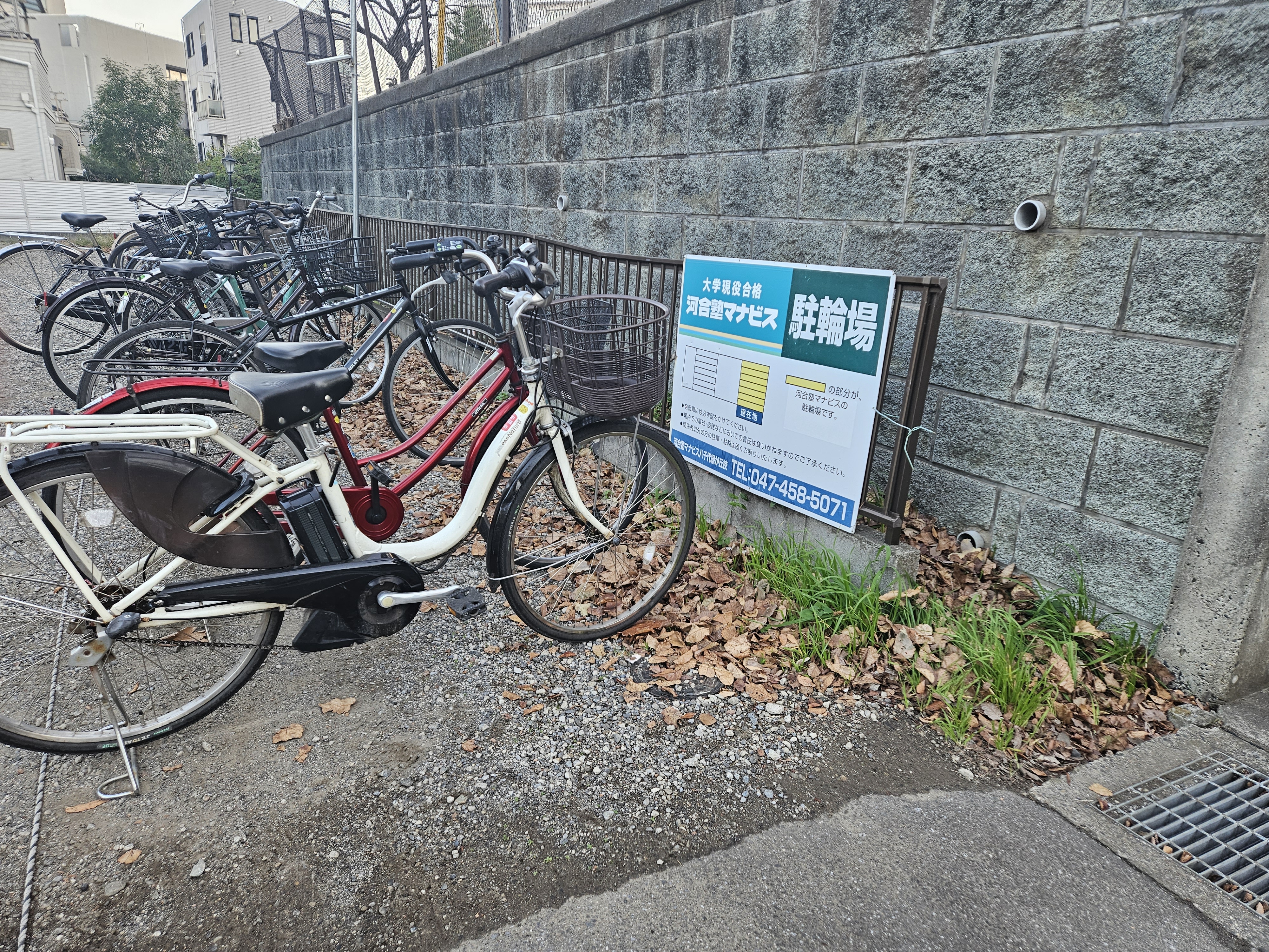 自転車置き場（通学途中で八千代緑が丘駅を利用される生徒様以外にも、近隣に居住される生徒様も安心して来校できる環境を整えています。）