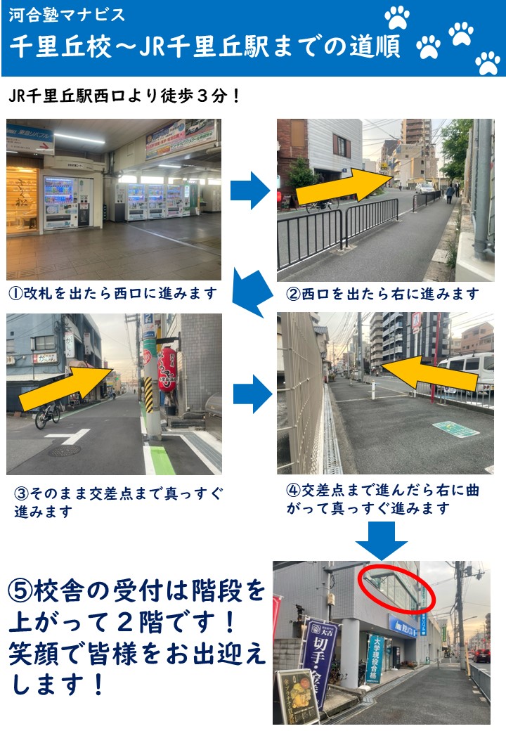 河合塾千里丘校からJR京都線「千里丘」駅までの道順